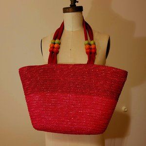 Bright, Red Basket Tote Bag with Lining